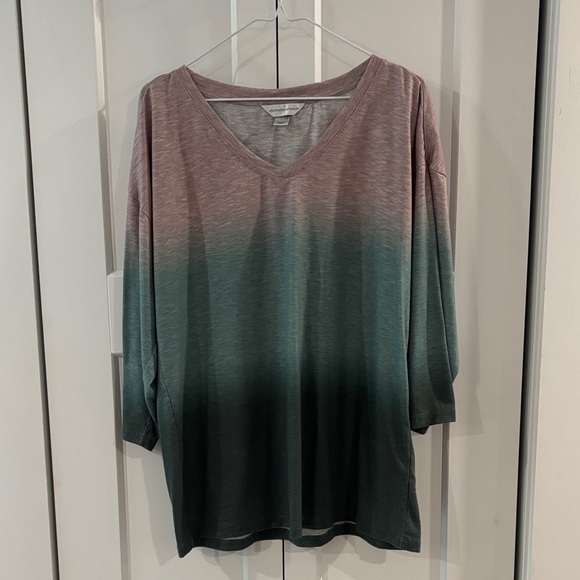 Christopher & Banks Tops - Christopher & Banks Pink and Green Ombre V-Neck Top